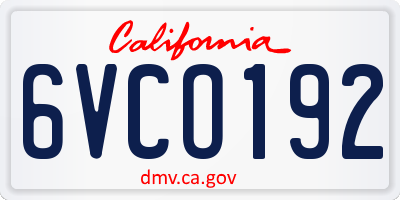 CA license plate 6VCO192