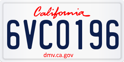 CA license plate 6VCO196