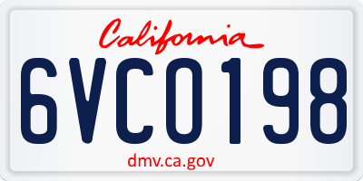 CA license plate 6VCO198