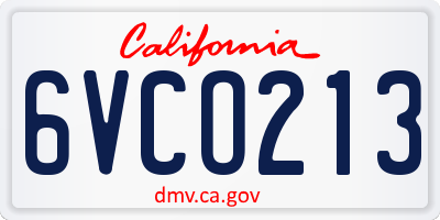 CA license plate 6VCO213