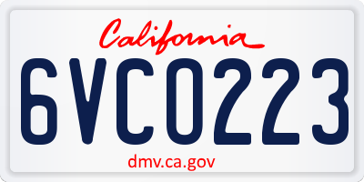 CA license plate 6VCO223