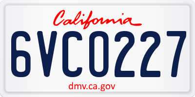 CA license plate 6VCO227