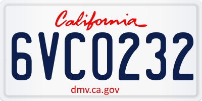 CA license plate 6VCO232
