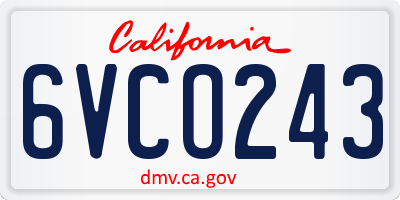 CA license plate 6VCO243