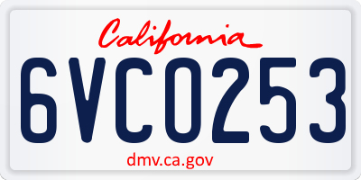 CA license plate 6VCO253