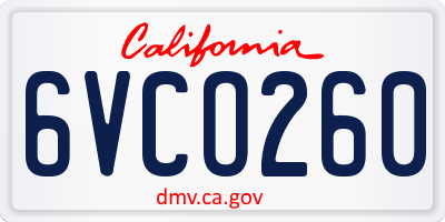 CA license plate 6VCO260