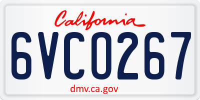 CA license plate 6VCO267