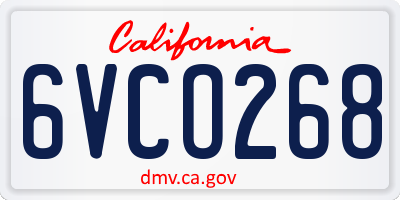 CA license plate 6VCO268
