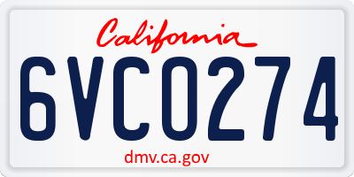 CA license plate 6VCO274