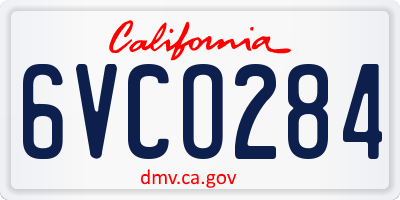 CA license plate 6VCO284