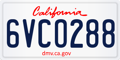CA license plate 6VCO288