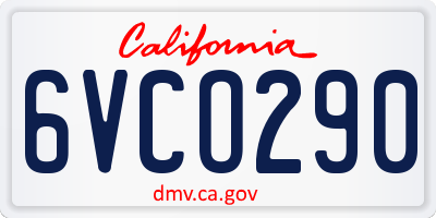 CA license plate 6VCO290