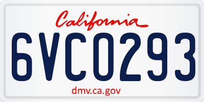 CA license plate 6VCO293