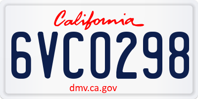 CA license plate 6VCO298