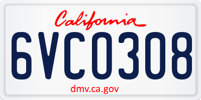 CA license plate 6VCO308