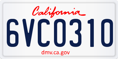 CA license plate 6VCO310