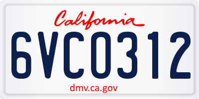 CA license plate 6VCO312