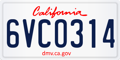 CA license plate 6VCO314