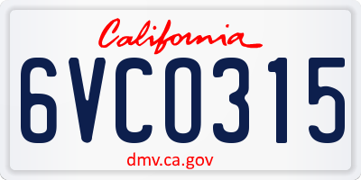 CA license plate 6VCO315