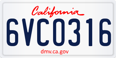 CA license plate 6VCO316