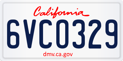 CA license plate 6VCO329
