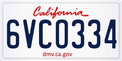 CA license plate 6VCO334
