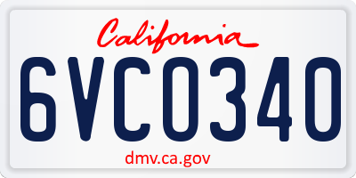 CA license plate 6VCO340