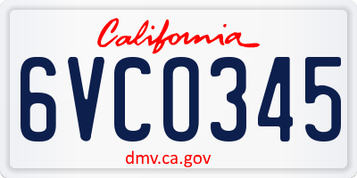 CA license plate 6VCO345