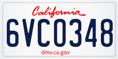 CA license plate 6VCO348