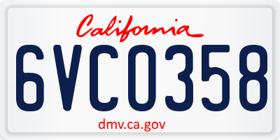 CA license plate 6VCO358