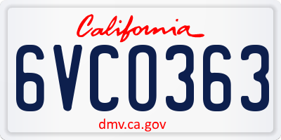 CA license plate 6VCO363