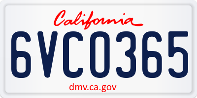 CA license plate 6VCO365