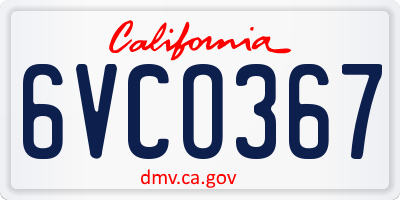 CA license plate 6VCO367