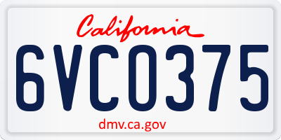 CA license plate 6VCO375