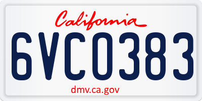 CA license plate 6VCO383