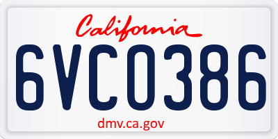 CA license plate 6VCO386