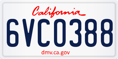 CA license plate 6VCO388