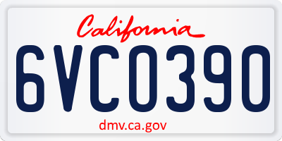 CA license plate 6VCO390