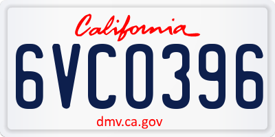 CA license plate 6VCO396