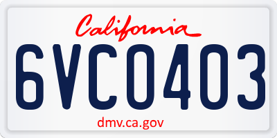 CA license plate 6VCO403