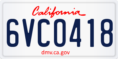 CA license plate 6VCO418