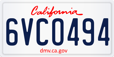 CA license plate 6VCO494