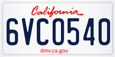CA license plate 6VCO540