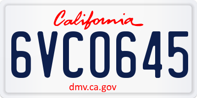CA license plate 6VCO645