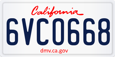 CA license plate 6VCO668