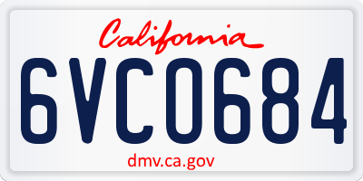 CA license plate 6VCO684