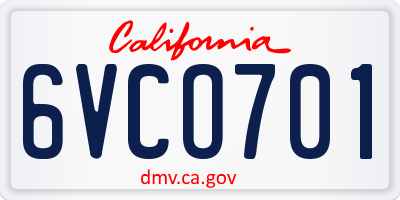 CA license plate 6VCO701