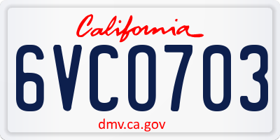 CA license plate 6VCO703