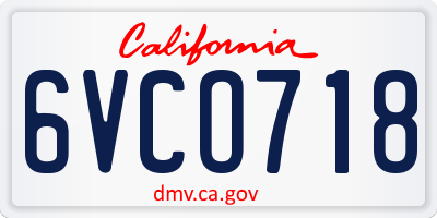 CA license plate 6VCO718