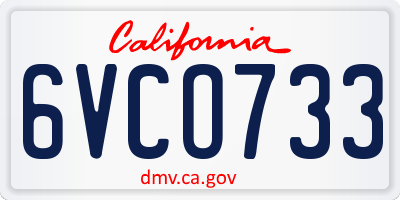 CA license plate 6VCO733